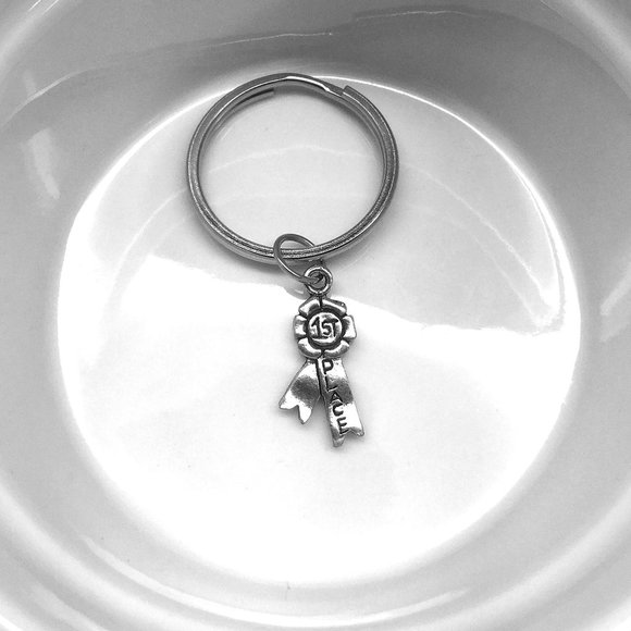 Miniature First Place Ribbon Charm Keyring Keychain - Picture 2 of 3